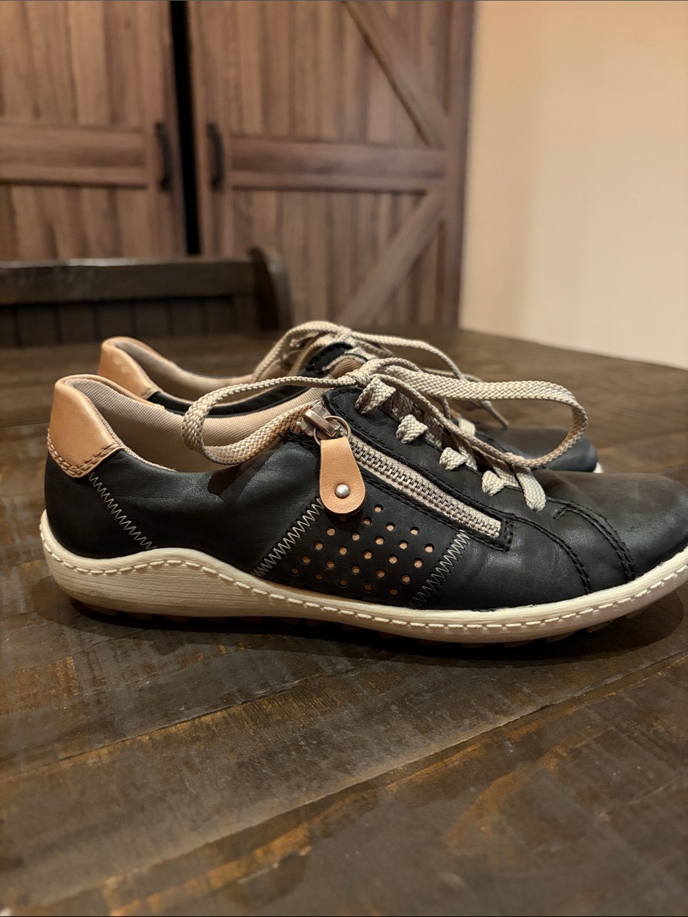 Remonte Navy Leather Side-Zip Comfort Sneakers | Size EU 36 / US 5.5-6β